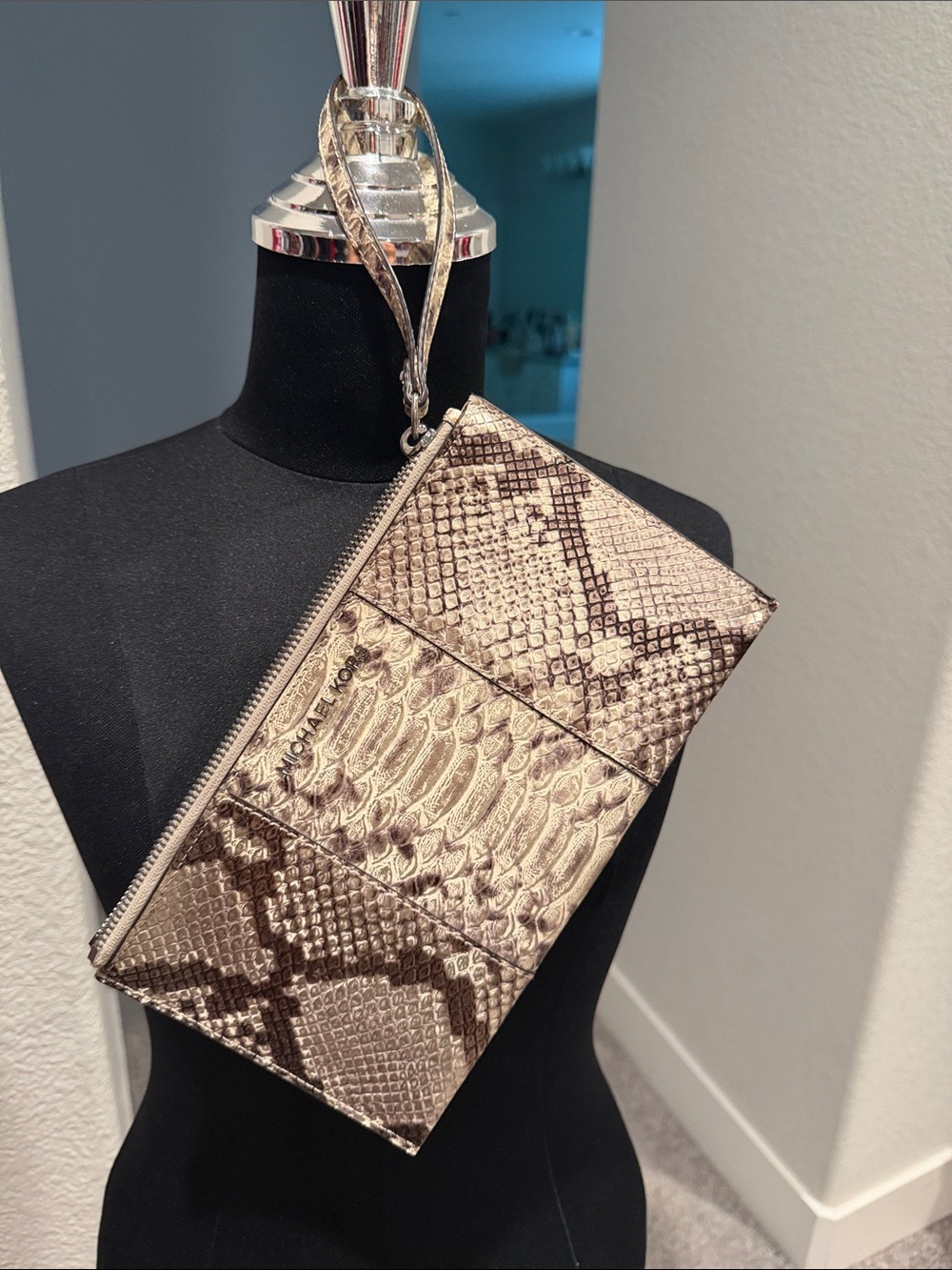 Michael Kors Metallic Gold Snakeskin Wristlet
